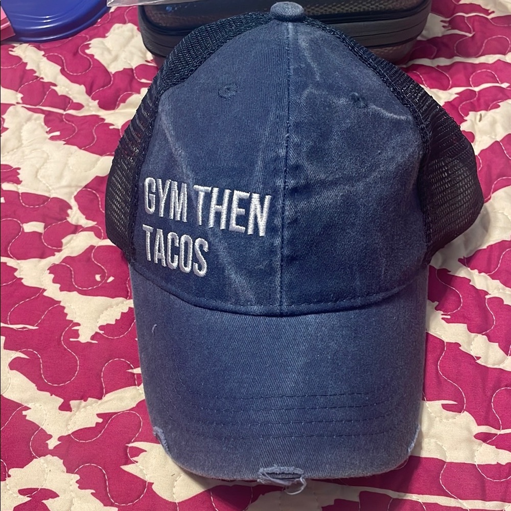 Blue 'Gym Then Tacos' Cap